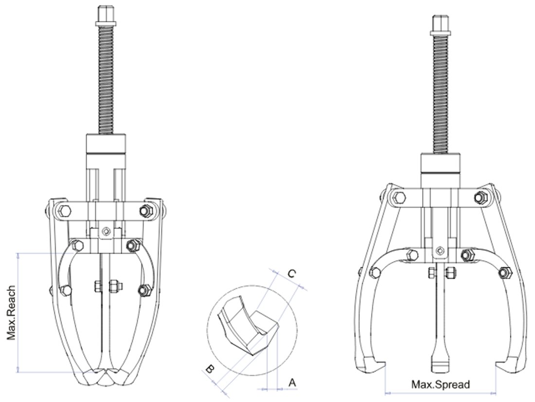 Cảo cơ khí 2/3 chấu MSP, tự định tâm, tải trọng 2 đến 12 tấn