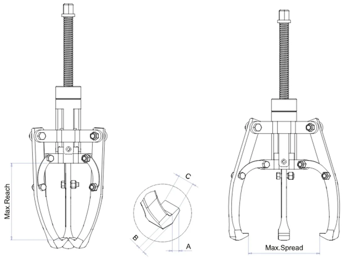 Cảo cơ khí 2/3 chấu MSP, tự định tâm, tải trọng 2 đến 12 tấn