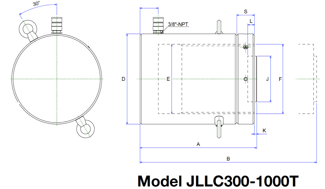 kích thước xylanh thủy lực từ 300 tấn đến 1000 tấn