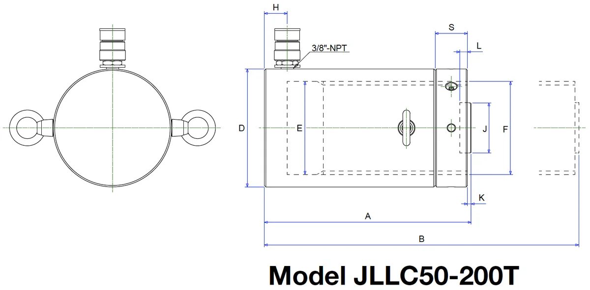 kích thước xylanh thủy lực từ 50 tấn đến 200 tấn JLLC