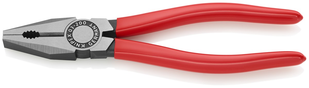 Kìm đa năng Knipex 03 01 200, 200mm, bề mặt mạ đen, cán bọc nhựa PVC cổ điển bóng.