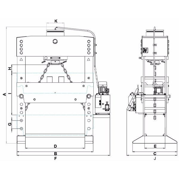 Bản vẽ kích thước máy ép thủy lực WSPE-series