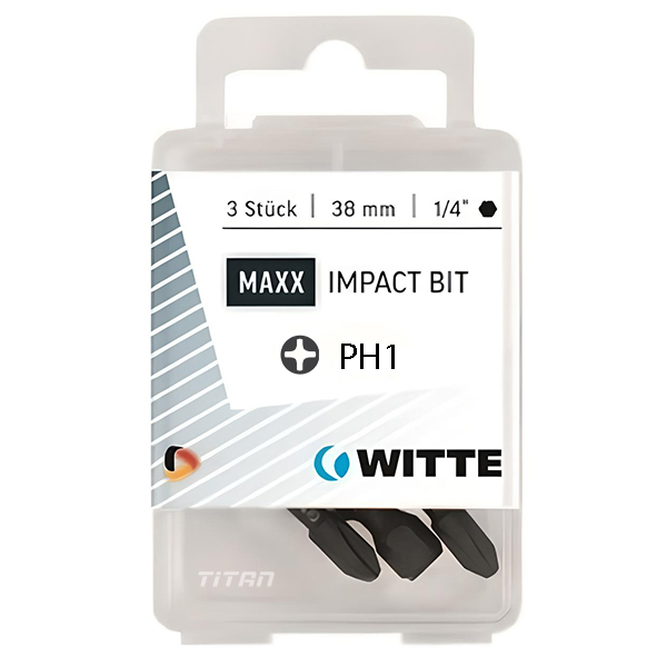 Mũi vít đóng PH1 chuôi lục giác WITTE 428555, dùng với máy vặn vít