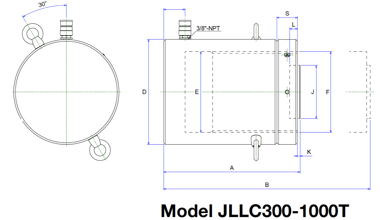 bản vẽ kích thước xylanh JLLC từ 300 - 1000 tấn